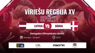 Latvijas regbija izlase sestdien Jelgavā izšķirošajā spēlē par 1. vietu uzņems Dāniju