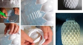 Kā no plastmasas karotītēm un ūdens pudeles izveidot skaistu lampu