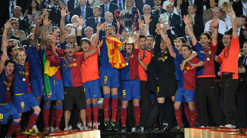 "Barcelona" spēlētāji priecājas!
Foto: AFP