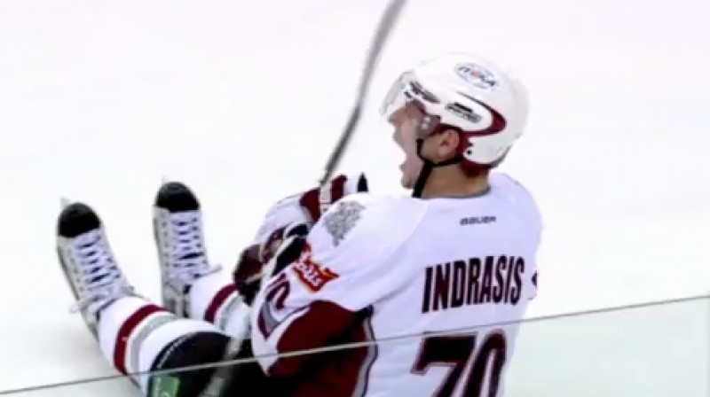 Miks Indrašis pēc izšķirošā vārtu guvuma
Foto: no KHL video.