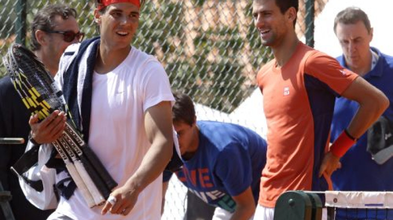 Rafaels Nadals un Novaks Džokovičs otrdienas treniņā
Foto: AP/Scanpix