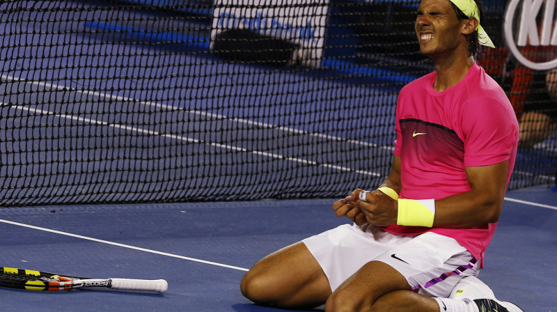 Rafaels Nadals tik emocionāli atzīmēja uzvaru "Grand Slam" 2. kārtas spēlē!
Foto: Reuters/Scanpix