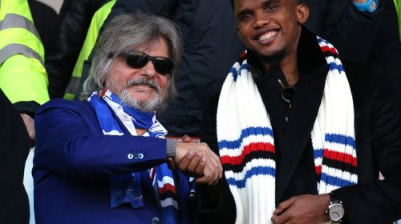 "Sampdoria" prezidents Masimo Ferero un Samuels Eto`o
Foto: LaPresse/Scanpix