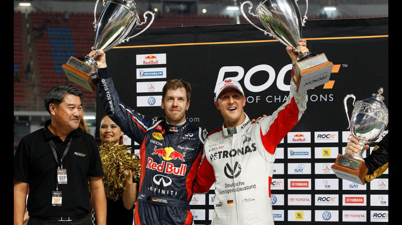 Šūmahers un Fetels 2012. gadā Čempionu sacīkstē
Foto: raceofchampions.com