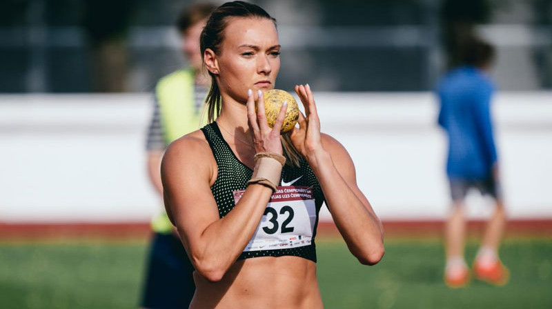 Laura Ikauniece-Admidiņa jūlija beigās lodes grūšanas sacensībās Latvijas čempionātā. Foto: Sanita Ieva Sparāne/LVS