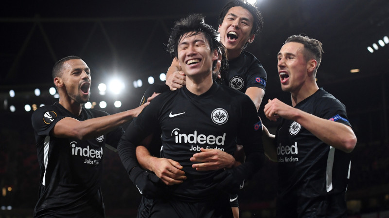 Frankfurtes "Eintracht" futbolisti. Foto: Andy Rain/EPA/Scanpix