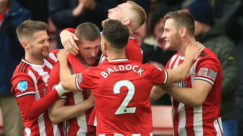 "Sheffield United" futbolisti svin uzvaras vārtus. Foto: AFP/Scanpix