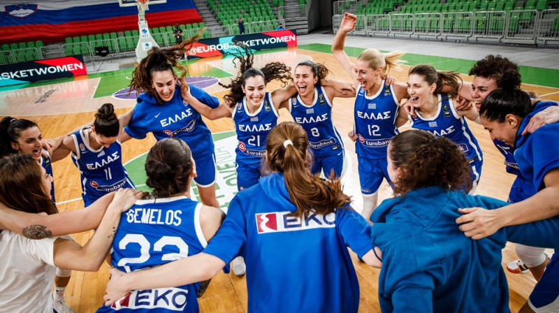 Grieķijas izlase svin iekļūšanu finālturnīrā. Foto: FIBA