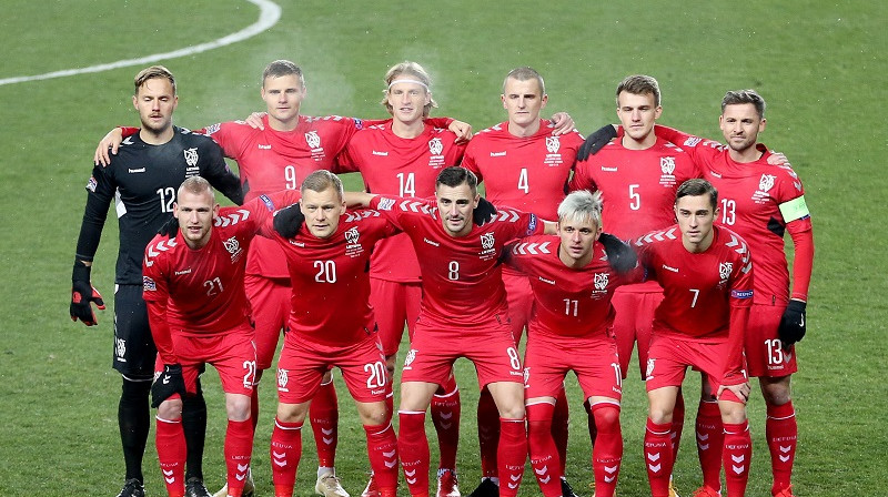 Lietuvas vīriešu futbola valstsvienība 2020. gada 18. novembrī Almati. Foto: Reuters/Scanpix