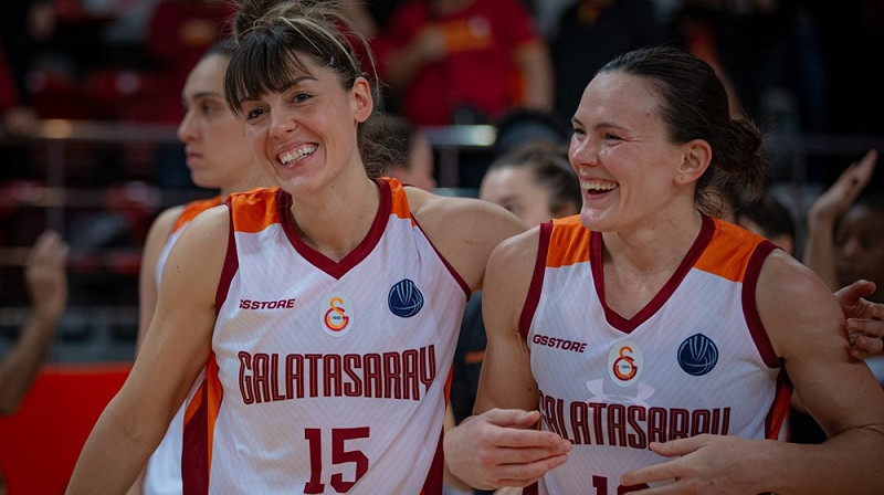 Anete Šteinberga un Tīna Krajišnika. Foto: EuroLeague Women