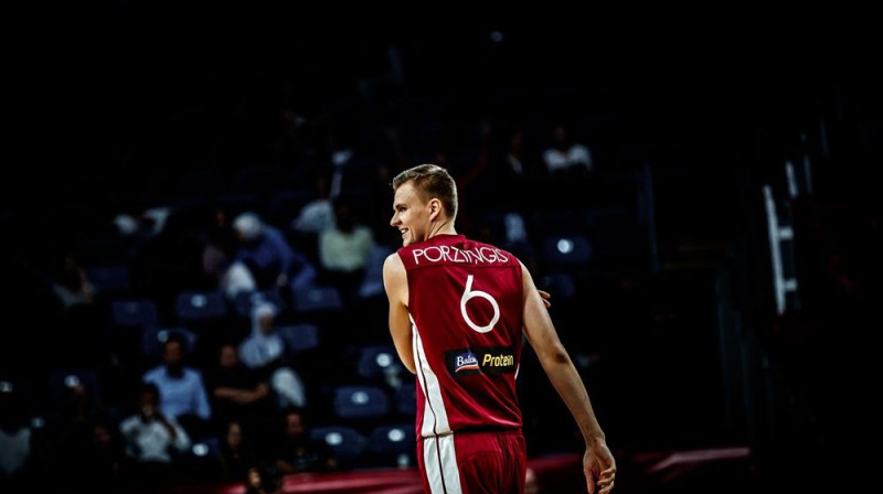 Kristaps Porziņģis pēdējā spēlē Latvijas izlases formā. Foto: FIBA
