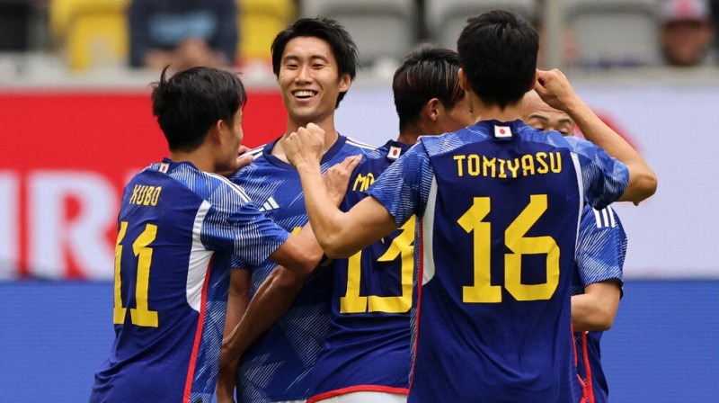 Japānas futbolisti pārbaudes mačā 2022. gada septembrī. Foto: Reuters/Scanpix