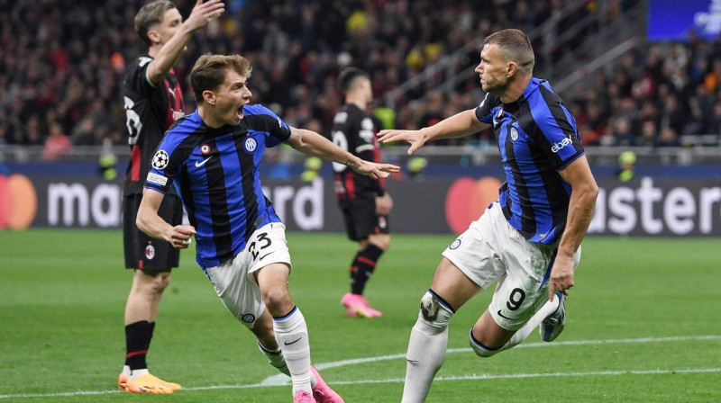 Milānas "Inter" futbolisti Nikolo Barella (Nr. 23) un Edins Džeko (Nr. 9). Foto: Gribaudi/Imago Images/Scanpix