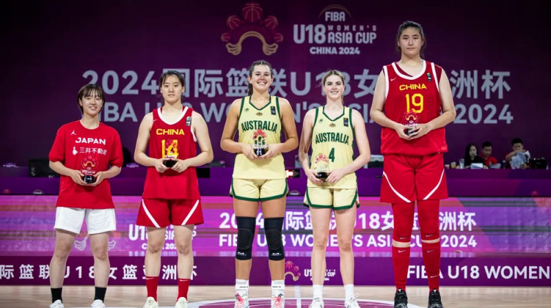 Āzijas U18 kausa simboliskais piecinieks, austrāliešu augumi 192 un 188cm. Foto: FIBA