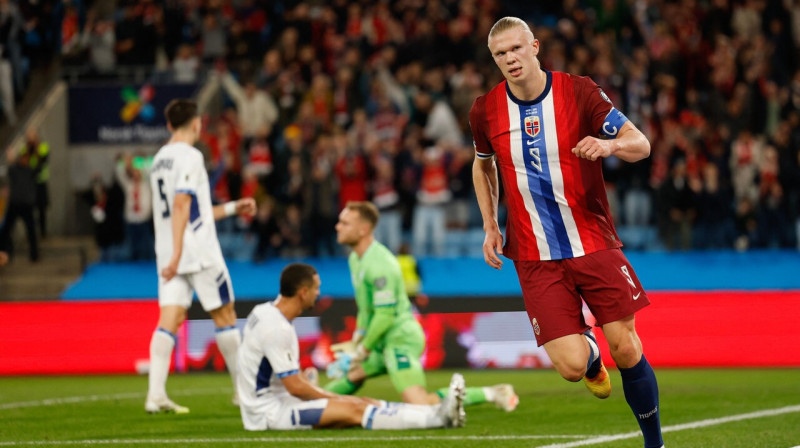 Ērlings Holanns pēc vārtu guvuma spēlē pret Izraēlas valstsvienību. Foto: Jonas Been Henriksen/NTB/Scanpix