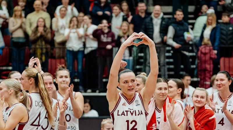 Latvijas basketbolistes 2025. gada 18. novembrī. Foto: Mikus Kļaviņš, FIBA