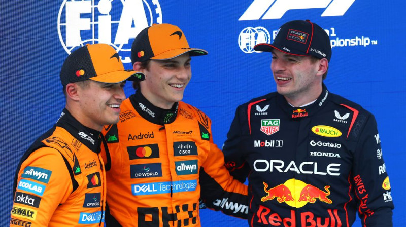 Lando Noriss, Oskars Piastri un Makss Verstapens. Foto: Motorsport.com