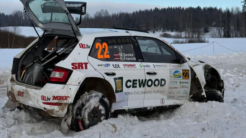Mārtiņa Seska auto pēc avārijas. Foto: Rally Alūksne