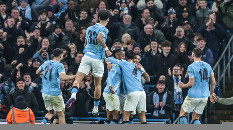 Mančestras "City" futbolisti svin vārtu guvumu. Foto: © Mark Cosgrove/News Images via ZUMA Press Wire/Scanpix