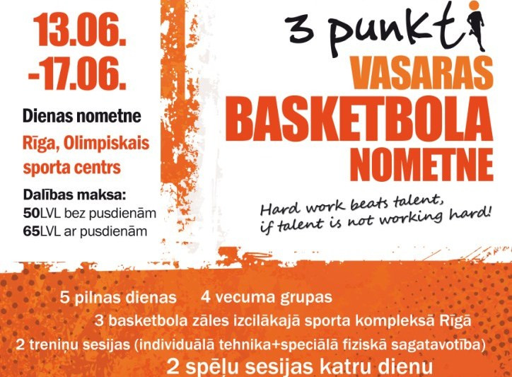 "3 punkti" nometnē uz 10 bērniem vismaz viens treneris