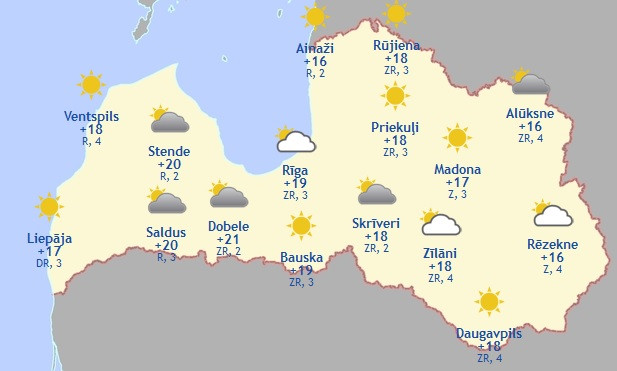 Laika prognoze šodienai - 7. jūlijam