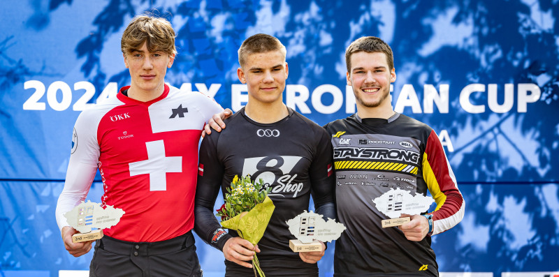Apelam karjeras pirmā BMX Eiropas kausa uzvara junioros; Langmanis trešais